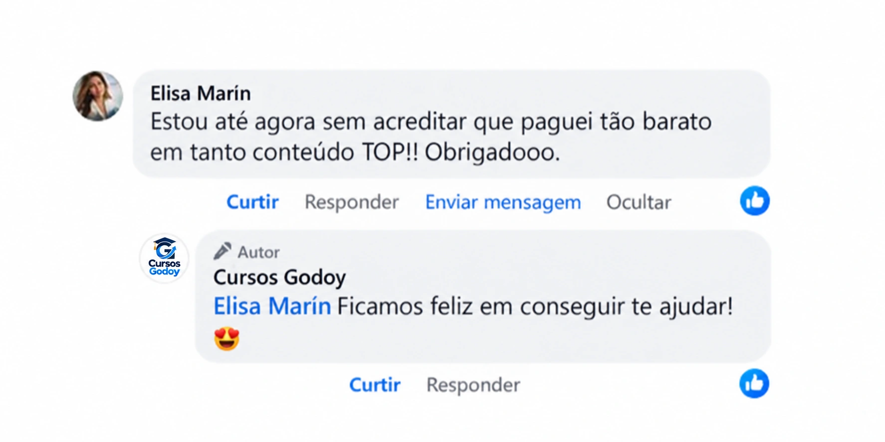Depoimento de Elisa Marin com resposta de Cursos Godoy